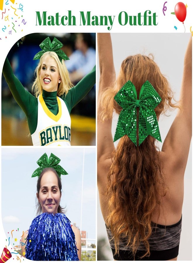 CN 10PCS 7” Green Glitter Cheer Hair Bows for Girls Large Sequin Cheer Bows Shiny Cheerleading Hair Bows Ponytail Holder Handmade for Cheerleader Girls Softball Sports,Dance, Party - Image 4